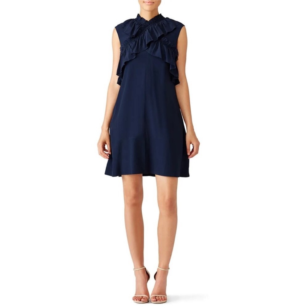 Marni Navy Ruffled Cross Silk Mini Dress